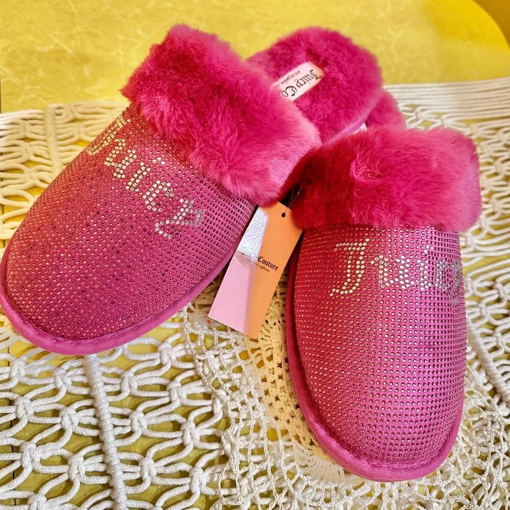 BNWT bedazzled coquettecore rhinestone studded Juicy Couture fuzzy slippers!